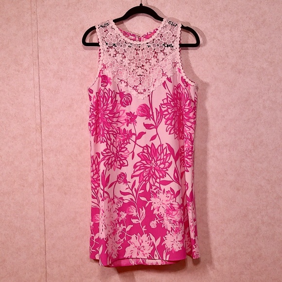 NWOT Lilly Pulitzer Nala Lace Shift Dress in Caliente Floral Pink White Size 10 - Picture 1 of 9